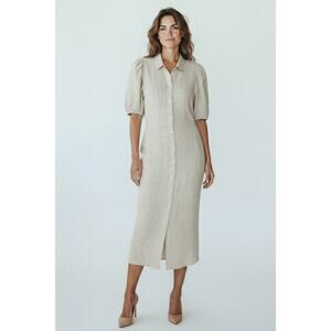 Caliban 100% Linen Puff Sleeve Maxi Dress